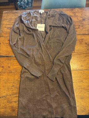 superdown Brown Metallic Wrap-Style Long Sleeve Dress